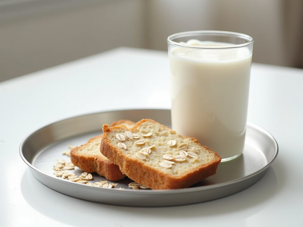 Glass of oat milk with oats scattered around